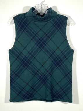Vintage Pendleton 100% Merino Wool Plaid Sleeveless Turtleneck Sweater